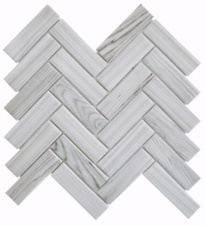 Bathroom White Herringbone Recycled Glass Mosaic