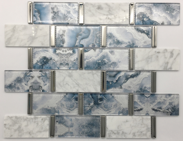 Rectangle Ink painting Blue Glass Mosaic
