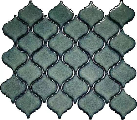 Green Beveled Arabesque Glossy Glazed Porcelain Mosaic