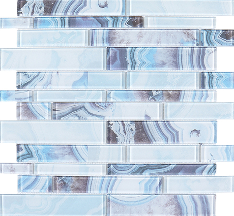 Rectangle grey and blue bathroom inkjet glass mosaic tile