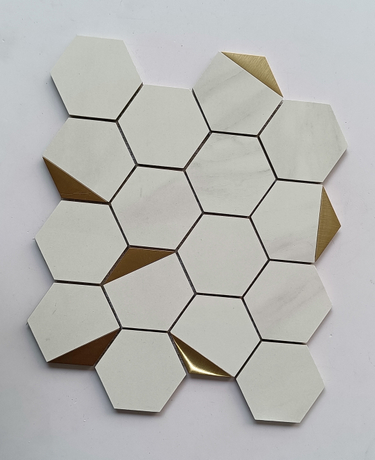 White hexagonal metal ceramic mosaic