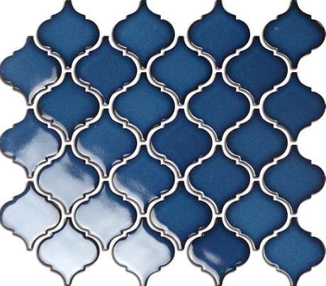Blue Beveled Arabesque Glossy Glazed Porcelain Mosaic
