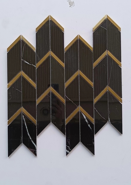 Black ceramic tiles mosaic gold stainless steel edge