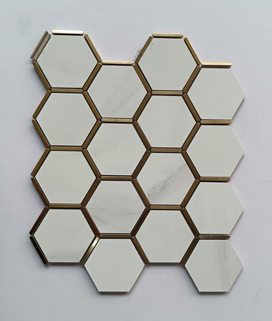 White hexagonal metal ceramic mosaic