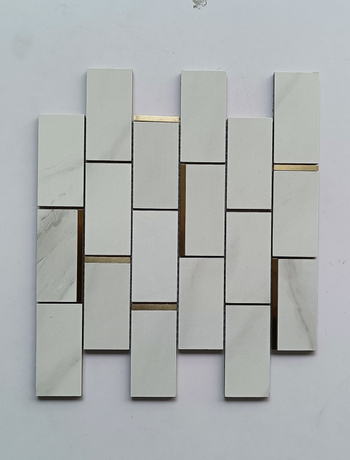 White rectangular waterjet ceramic mosaic