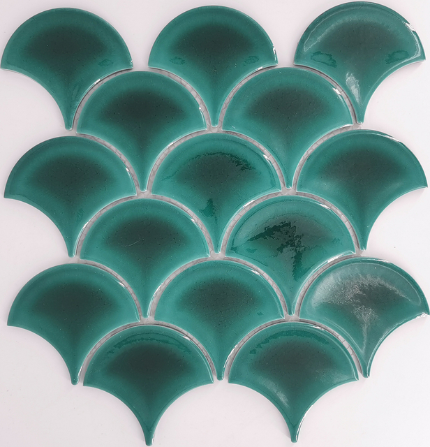 Green Fish Scale Waterproof Glazed Ceramic Mosaic